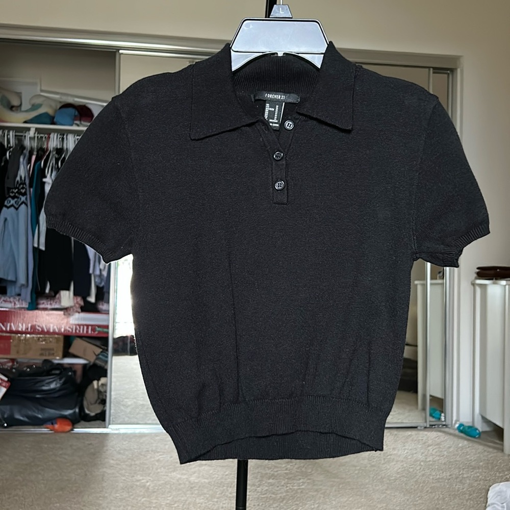 Knit Polo Crop Top